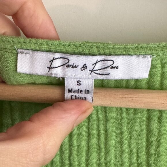 Parker and Rowe Gauze Tier Dress Green Bell Sleeve Cotton Size S - Picture 3 of 5